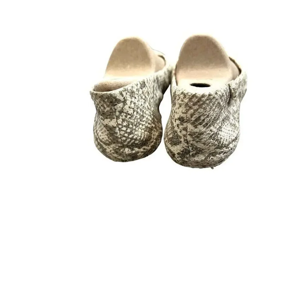 8.5 M Tory Burch Travel T Ballet Flats In Neutral Snakeskin Leather